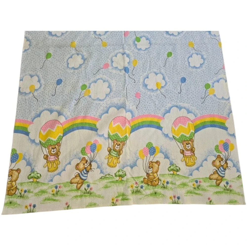 Vintage‎ Toddletime Baby Flannel Blanket Bears Balloons Rainbows 25 x 39